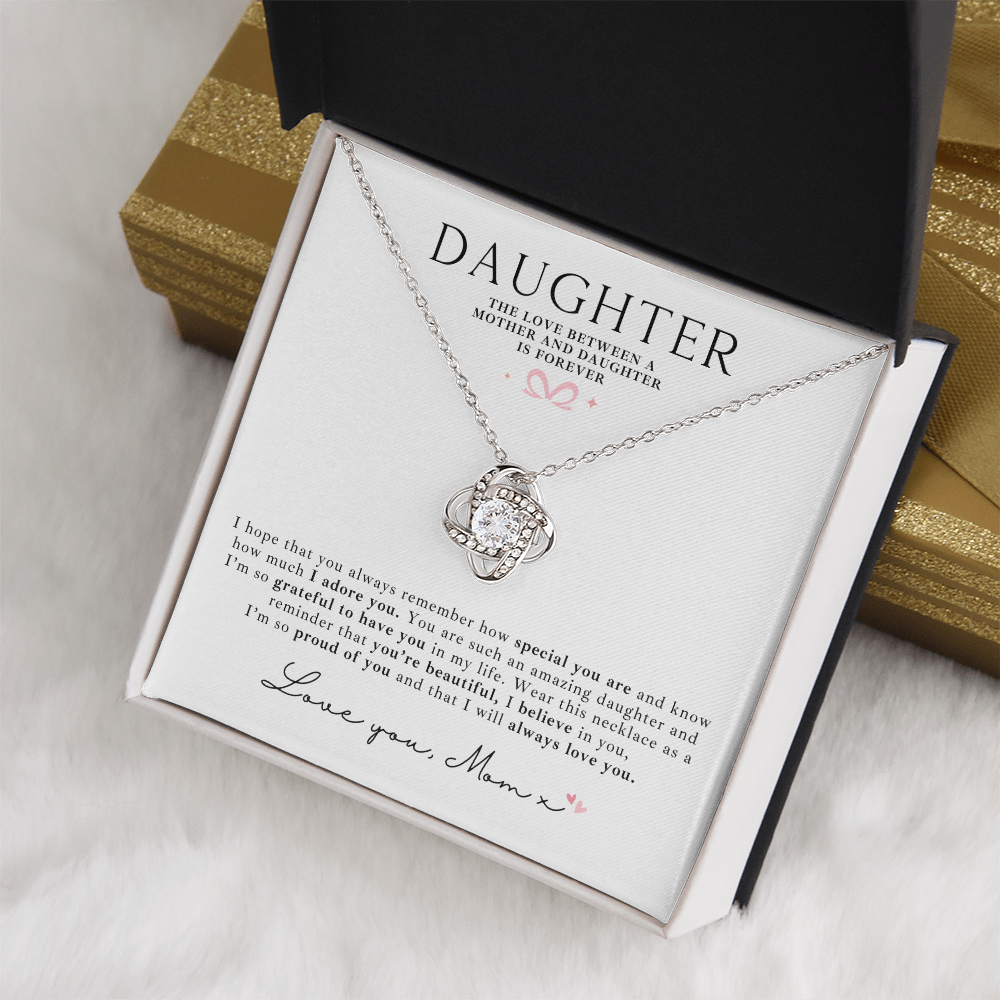 Daughter Love Knot Necklace + Message Card Love Mom