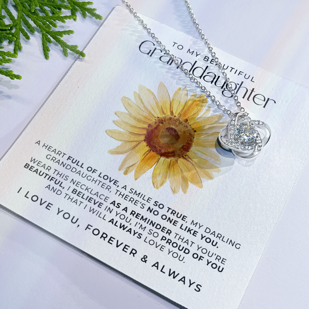 Sparkling love knot necklace and message card jewelry gift for granddaughter