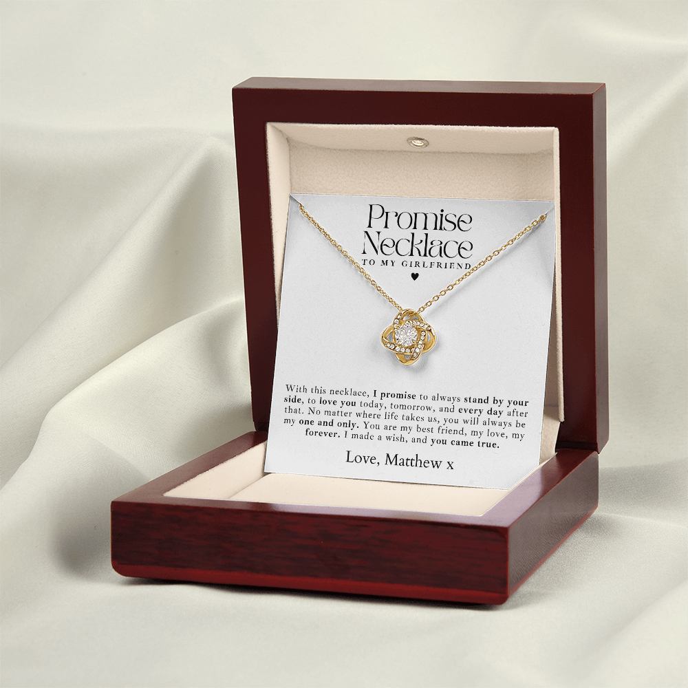 Romantic gift for girlfriend – a meaningful promise necklace with a love knot design, symbolizing an unbreakable bond.