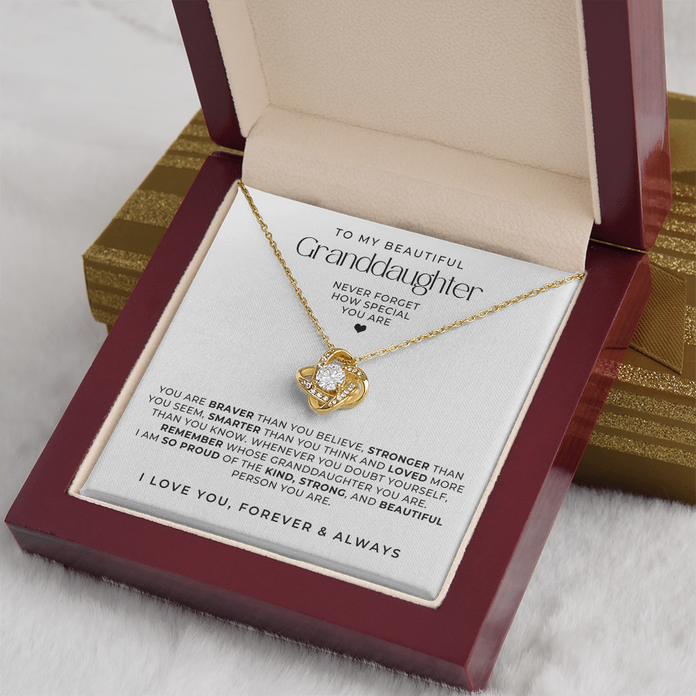 gift ready necklace for granddaughters in a luxury gift box with heartfelt message card.