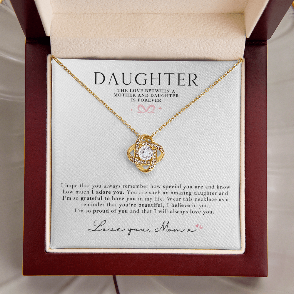 Daughter Love Knot Necklace + Message Card Love Mom