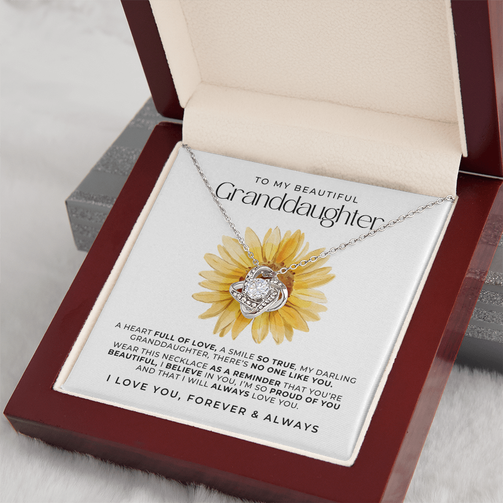 granddaughter necklace and message card inside luxury gift box. 