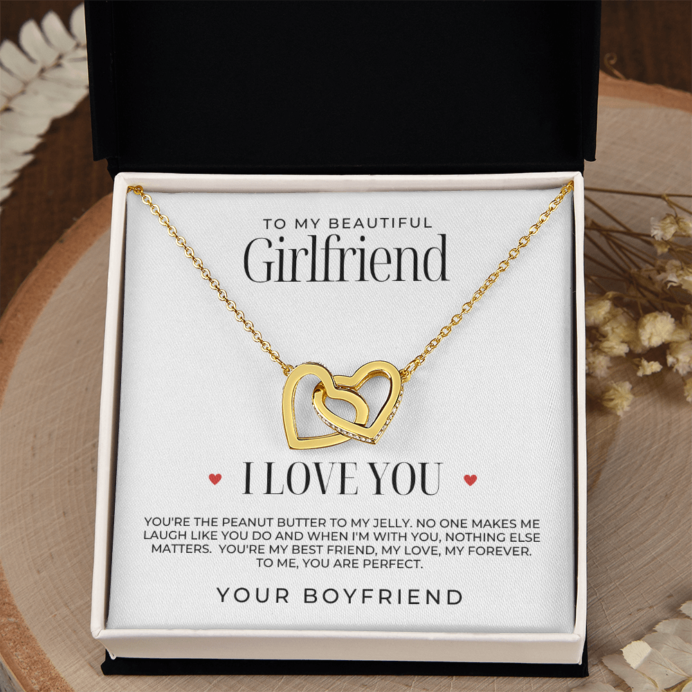 Valentine’s Day Necklace for GF - gold Hearts Necklace for Girlfriend with Message Card that says i love you. Its the perfect gift idea for her.