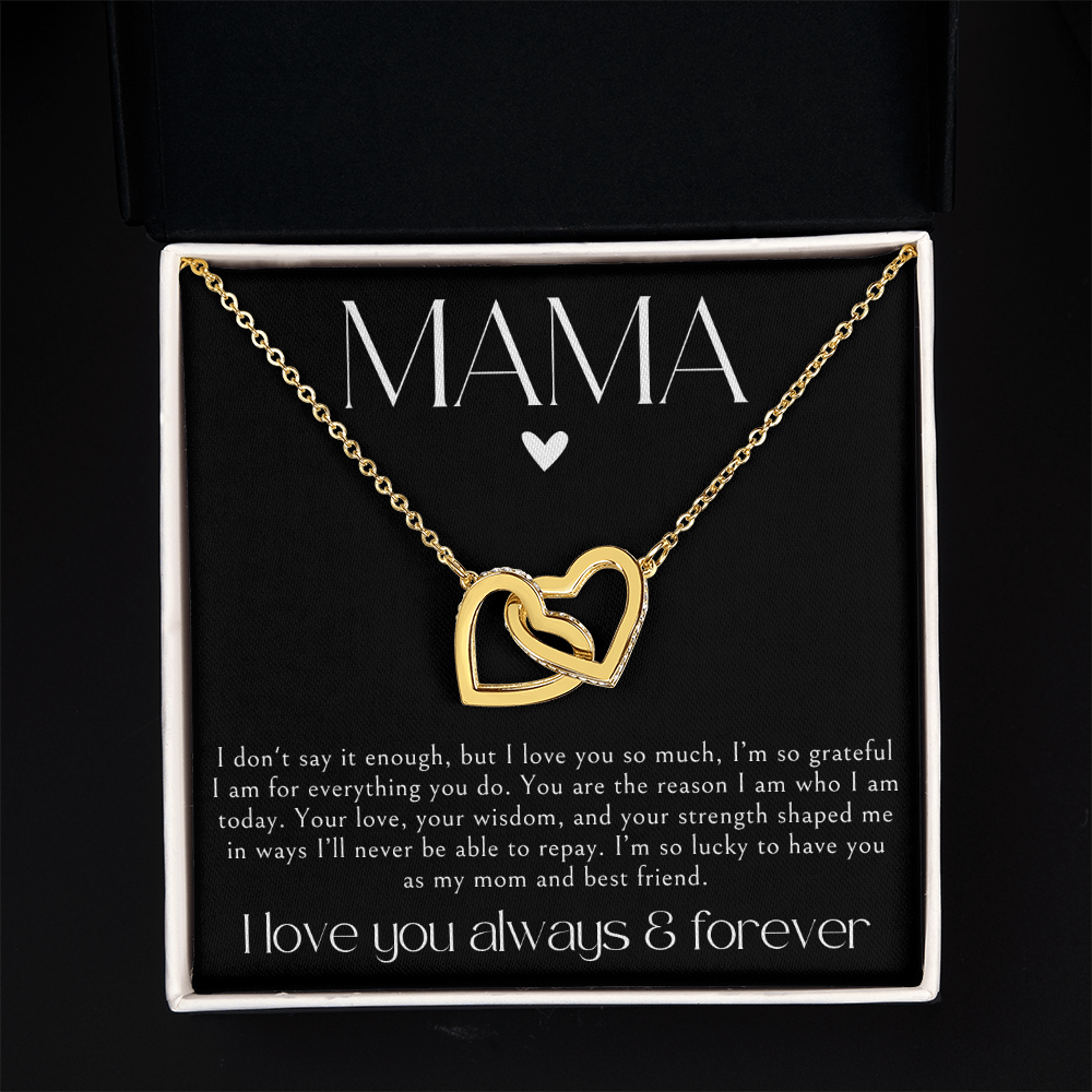 Gold mama necklace gift for mothers day with a message card that will touch her heart