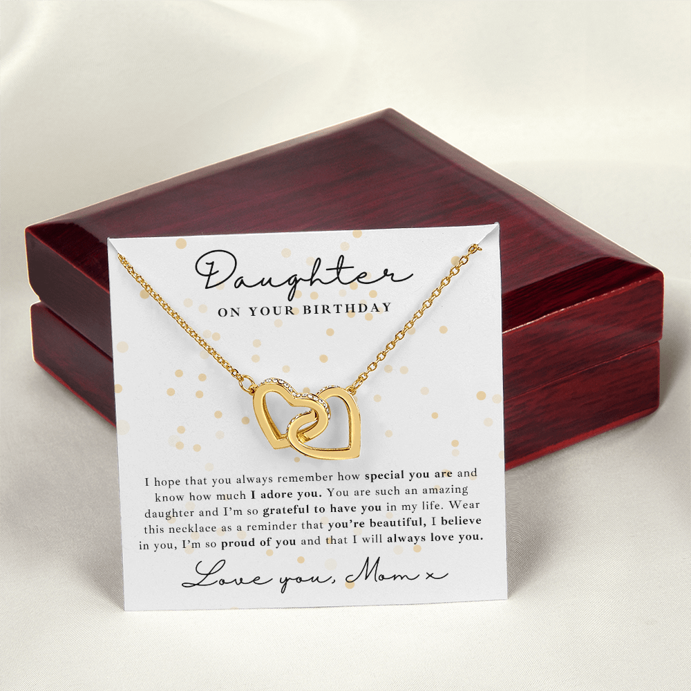 Meaningful keepsake gold necklace to my daughter from mom birthday gift with loving message card. mother daughter jewelry a in luxury gift box.