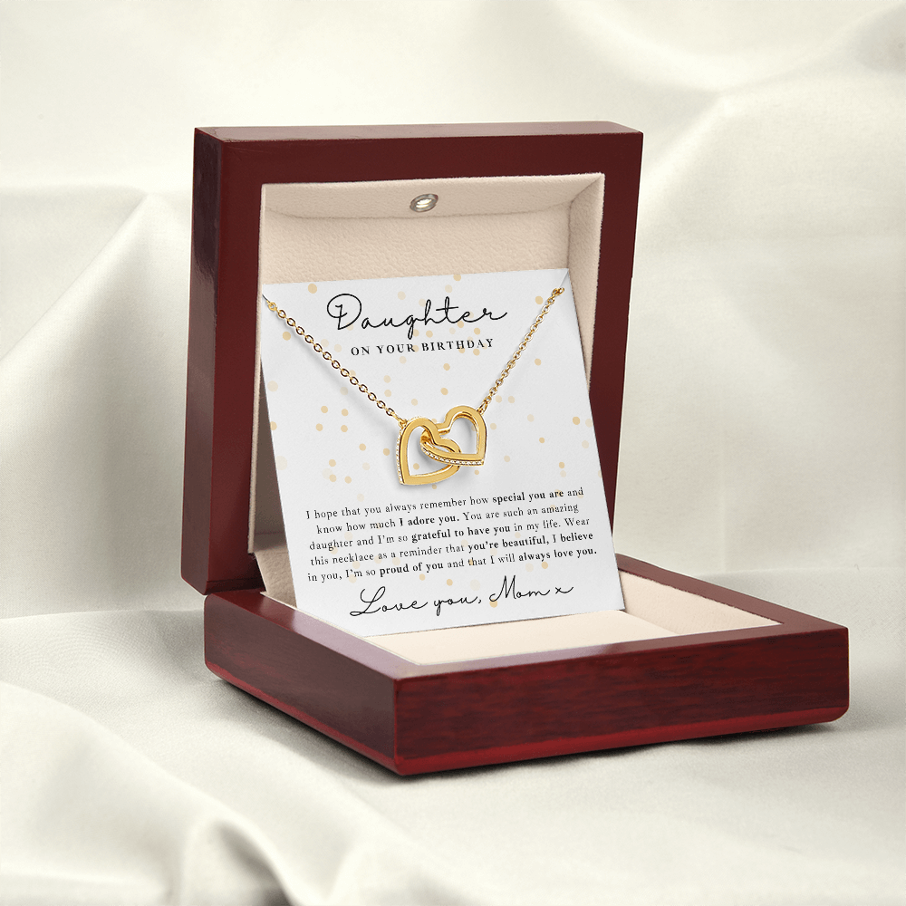 Meaningful keepsake gold necklace to my daughter from mom birthday gift with loving message card. mother daughter jewelry a in luxury gift box.