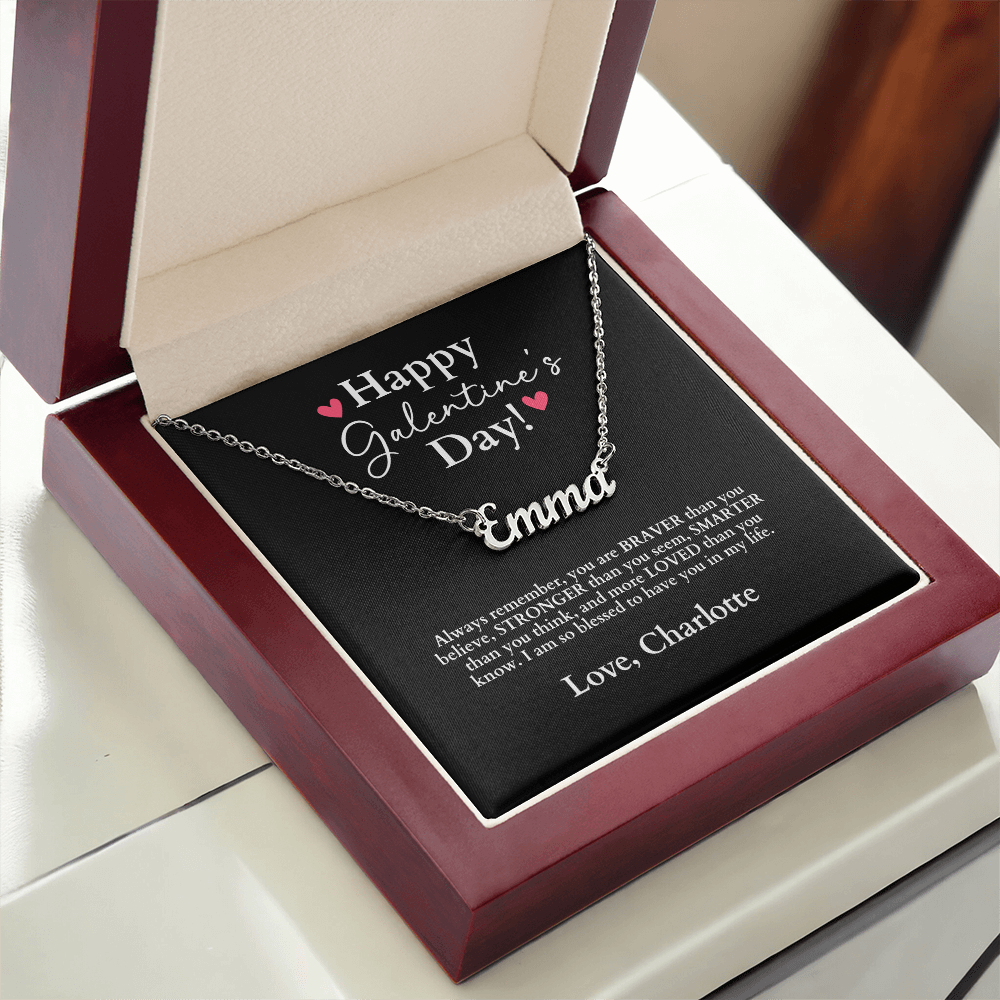 Happy Galentine's Day - Name Necklace Gift + Message