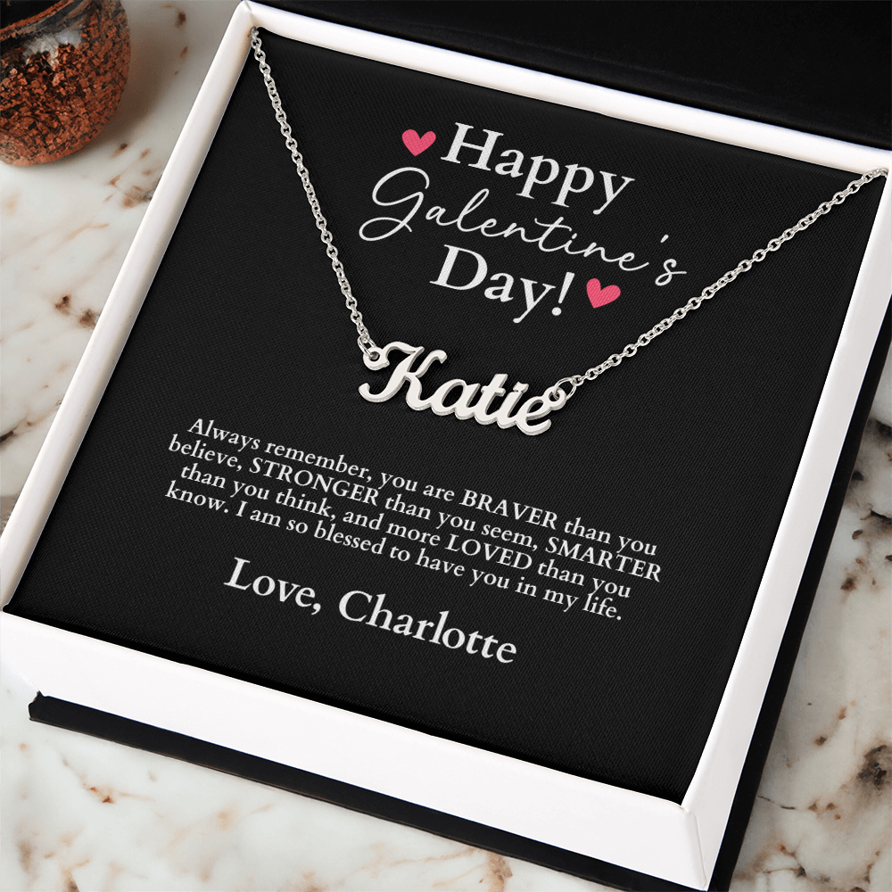 Happy Galentine's Day - Name Necklace Gift + Message