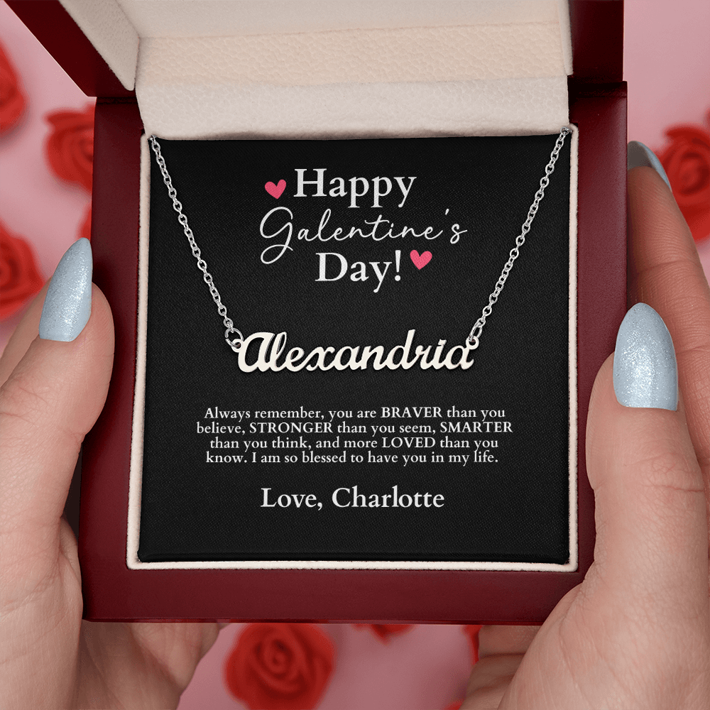 Happy Galentine's Day - Name Necklace Gift + Message