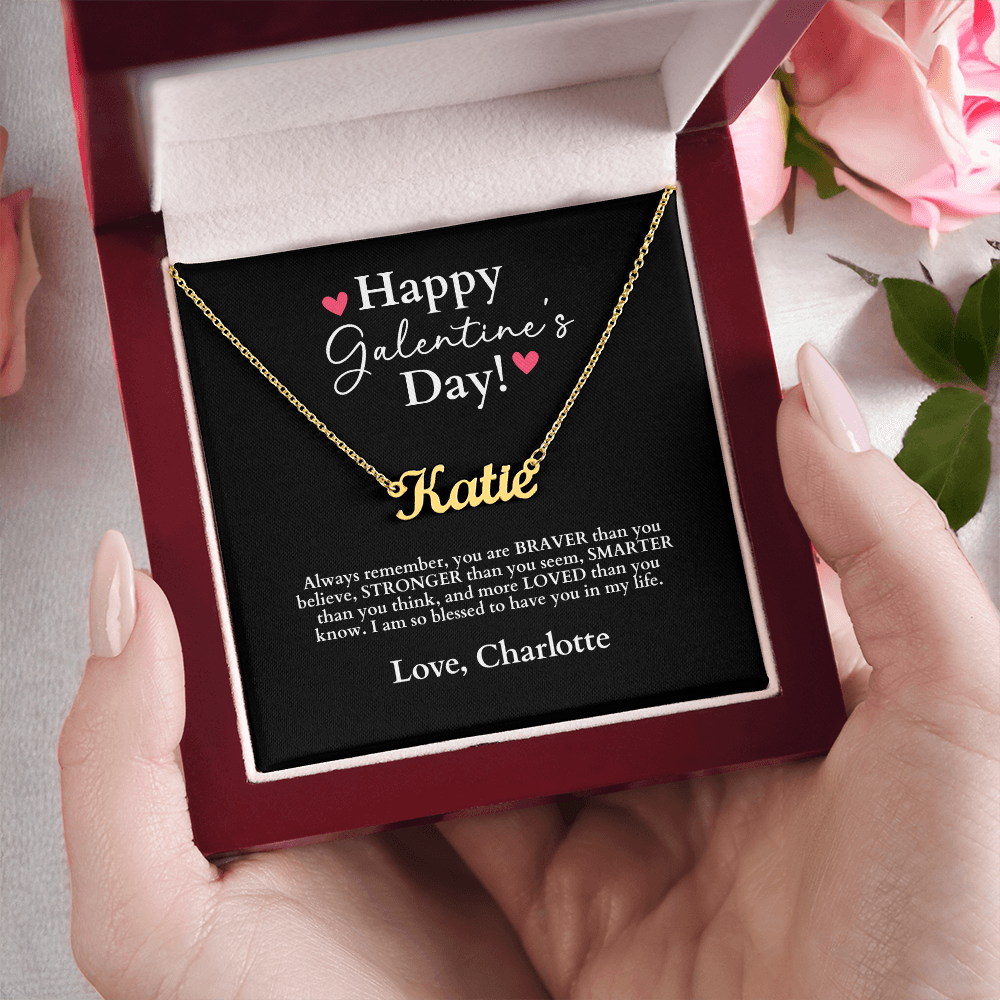 Happy Galentine's Day - Name Necklace Gift + Message