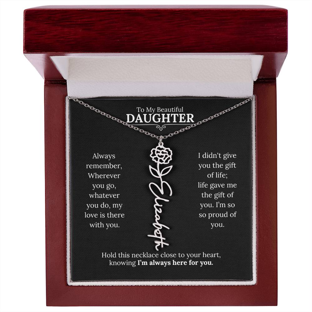 Birth Flower Name Necklace Gift For Daughter