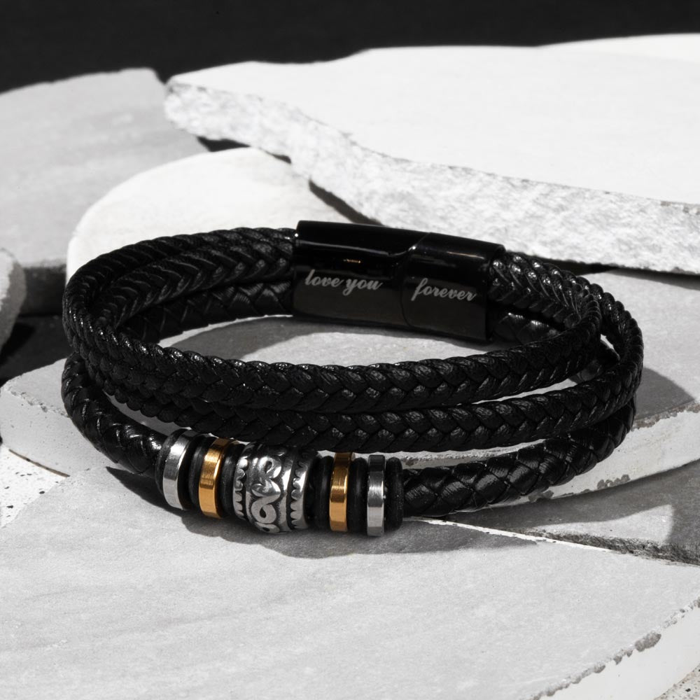 engraved mens vegan black leather bracelet gift for son