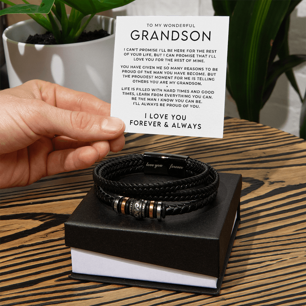 To My Grandson Leather Bracelet + Message Gift