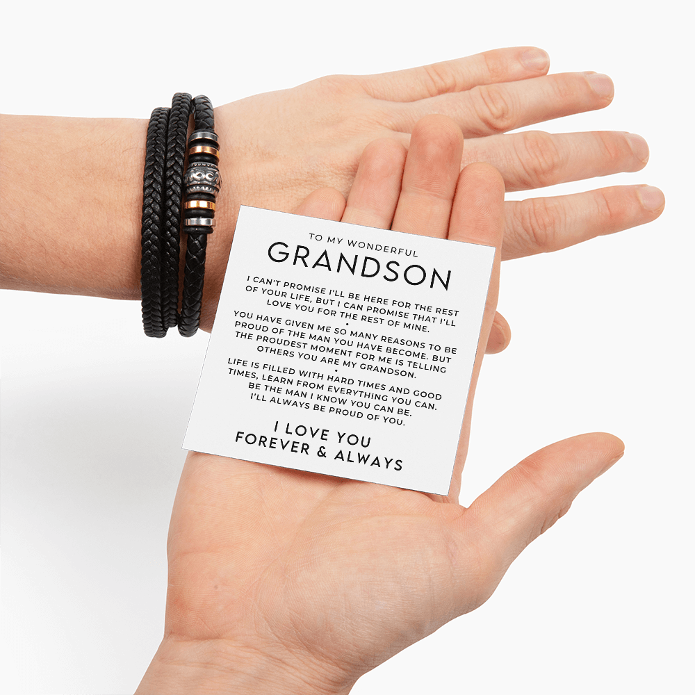 to my grandson gift, leather bracelet and message from grandma