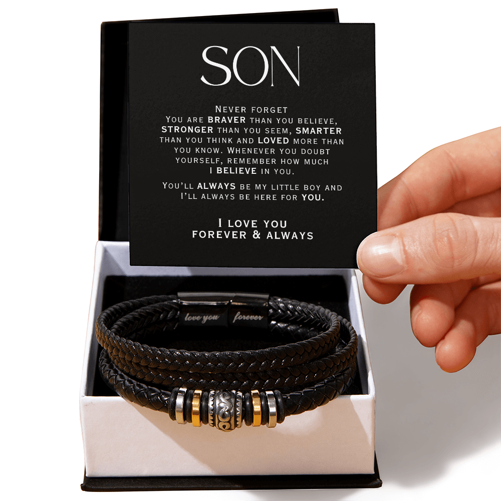 Son bracelet gift, loving message card that says how proud you are.