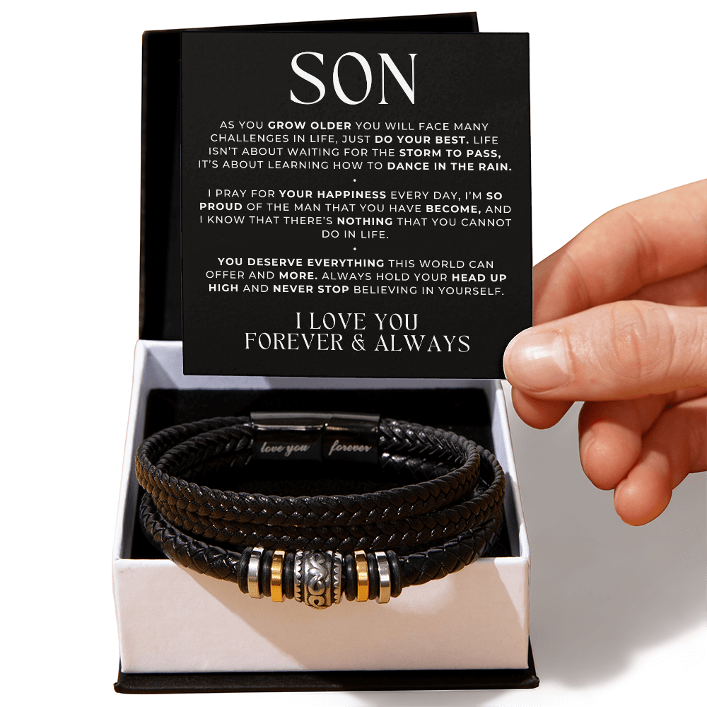 to my son gift, leather bracelet with message card