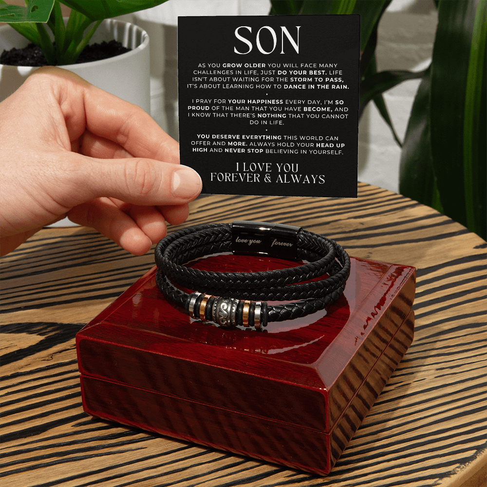 a special gift for sons, black leather bracelet gift for him.