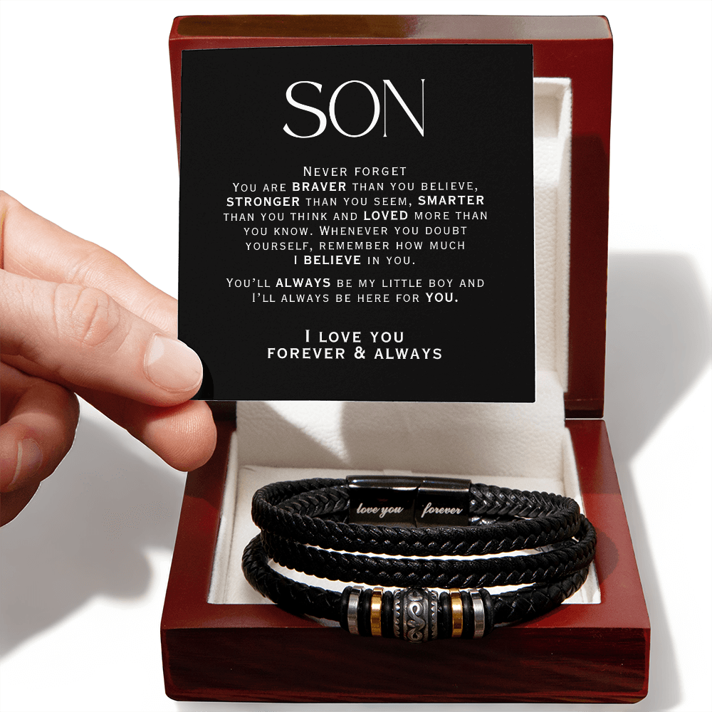 meaningful gift for sons, leather bracelet and message card to my son.