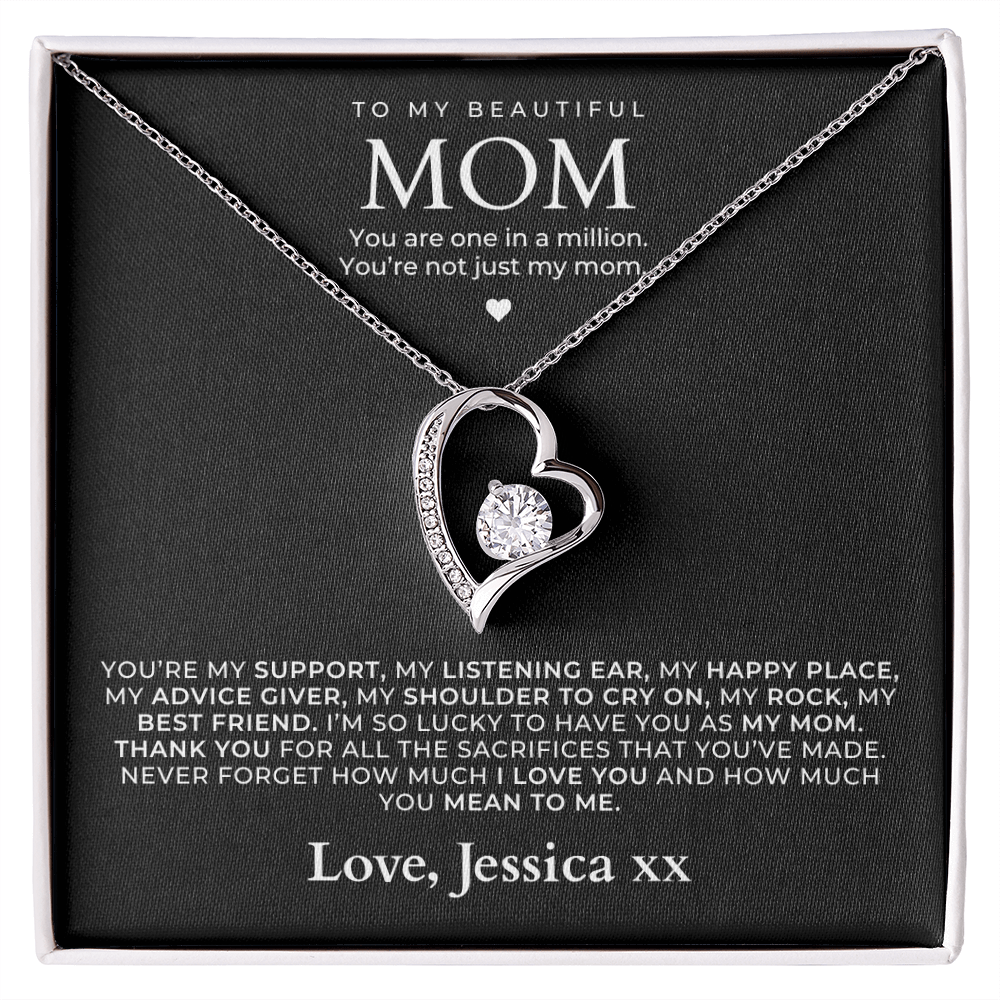 to my beautiful mom necklace gift for mothers day or birthday with message card.