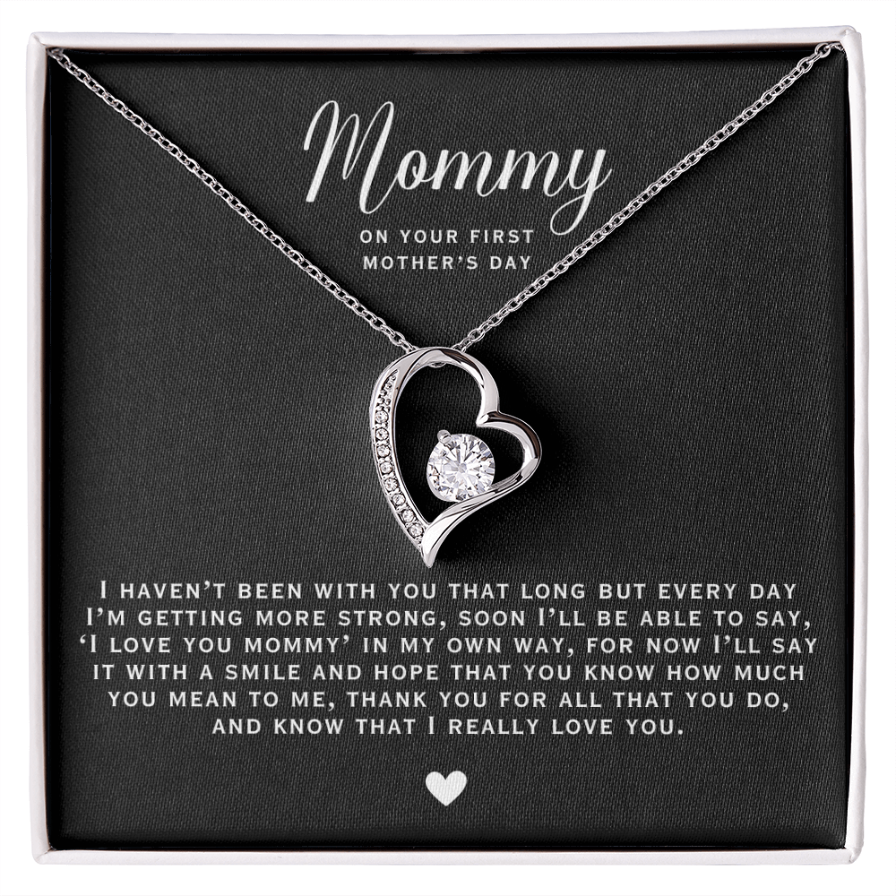 First Mother's Day 'Mommy' White Gold Heart Necklace