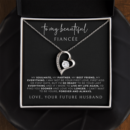 silver heart necklace for fiancee with romantic message card. 