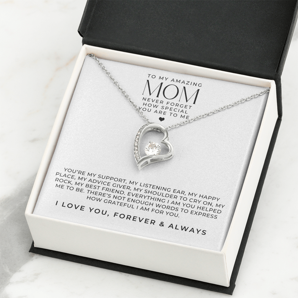 white gold heart necklace for mom, message card inside the gift box to show your gratitude.