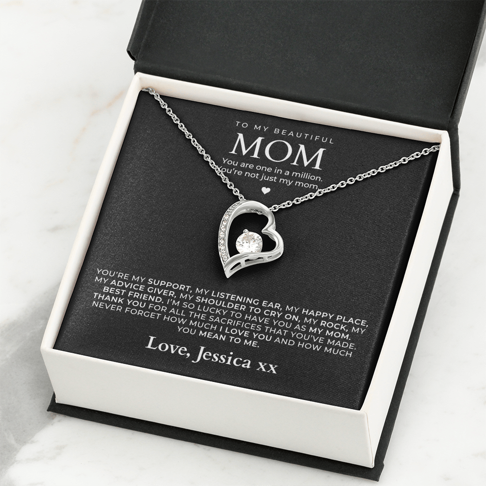 White Gold Heart Necklace For Mom