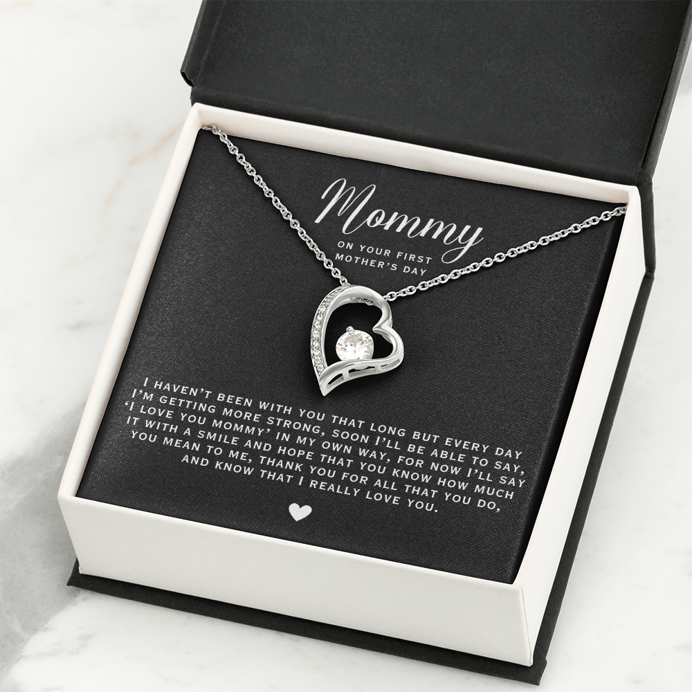 First Mother's Day 'Mommy' White Gold Heart Necklace