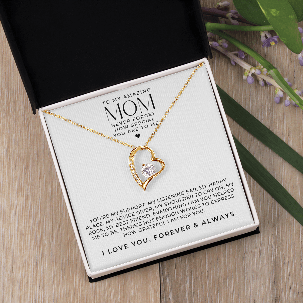 Gold Amazing Mom Necklace Gift + Message Card