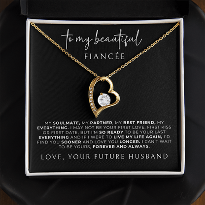 gold heart necklace for fiancee, with message card to show your love, perfect engagement present for her.