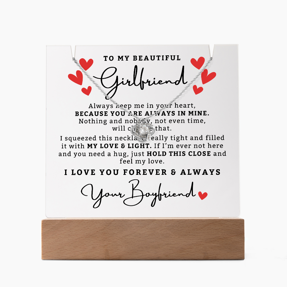 Romantic Light Up Plaque + Love Knot Necklace Gifts Set - For Girlfriend