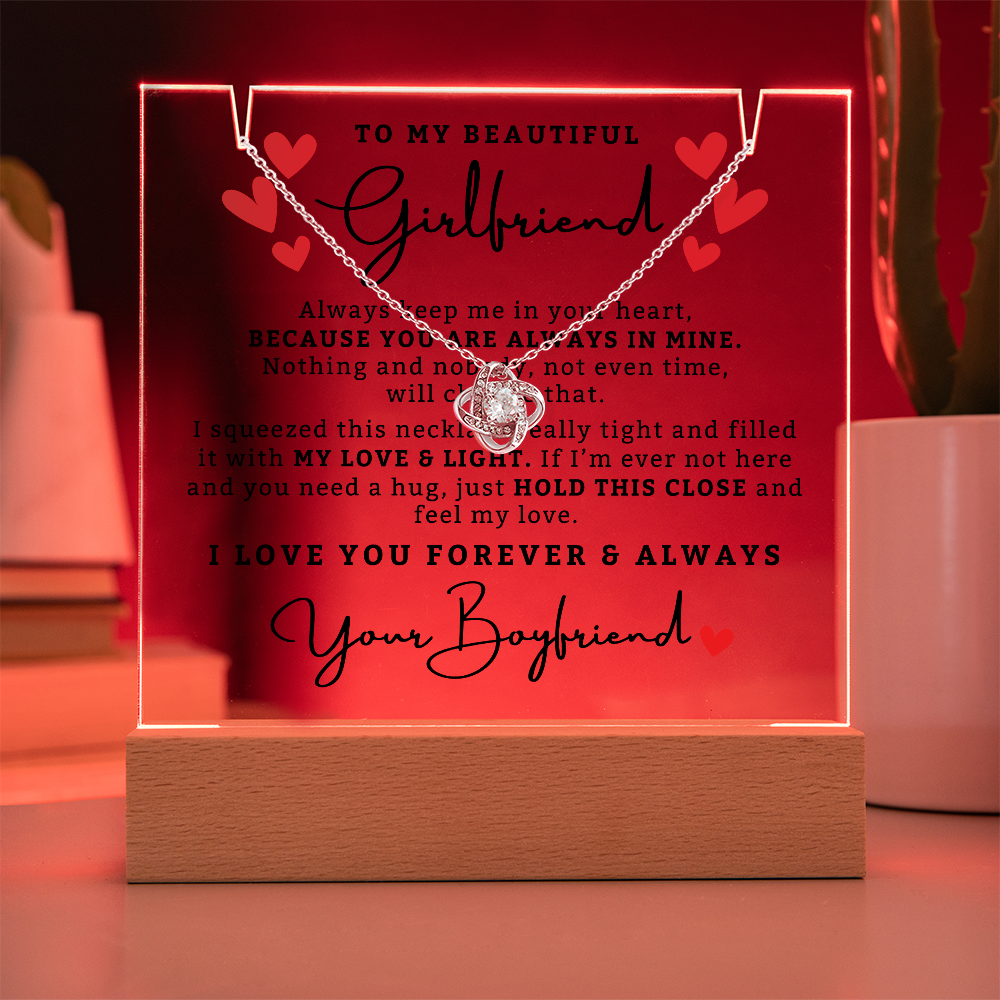 Romantic Light Up Plaque + Love Knot Necklace Gifts Set - For Girlfriend