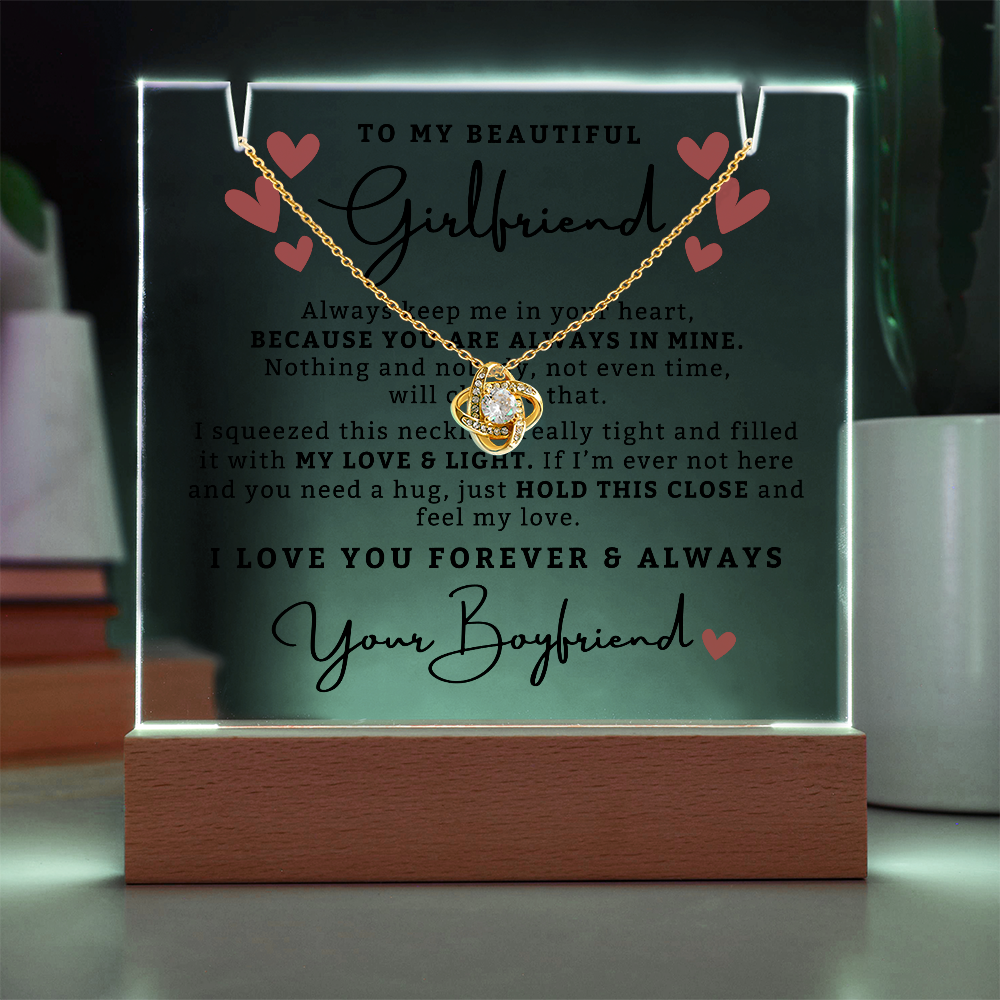 Romantic Light Up Plaque + Love Knot Necklace Gifts Set - For Girlfriend