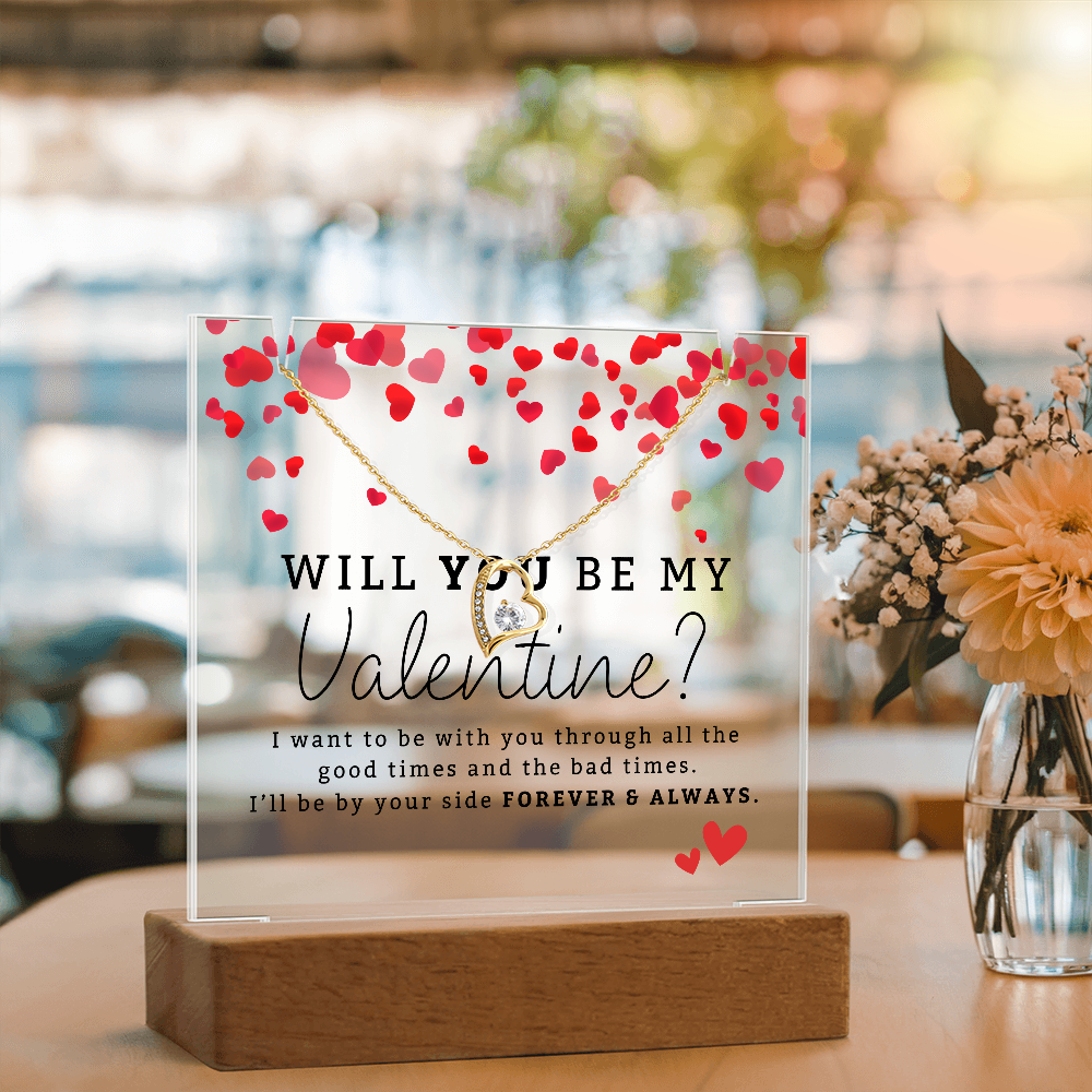 Will You Be My Valentine? Plaque + Necklace Gift For Her