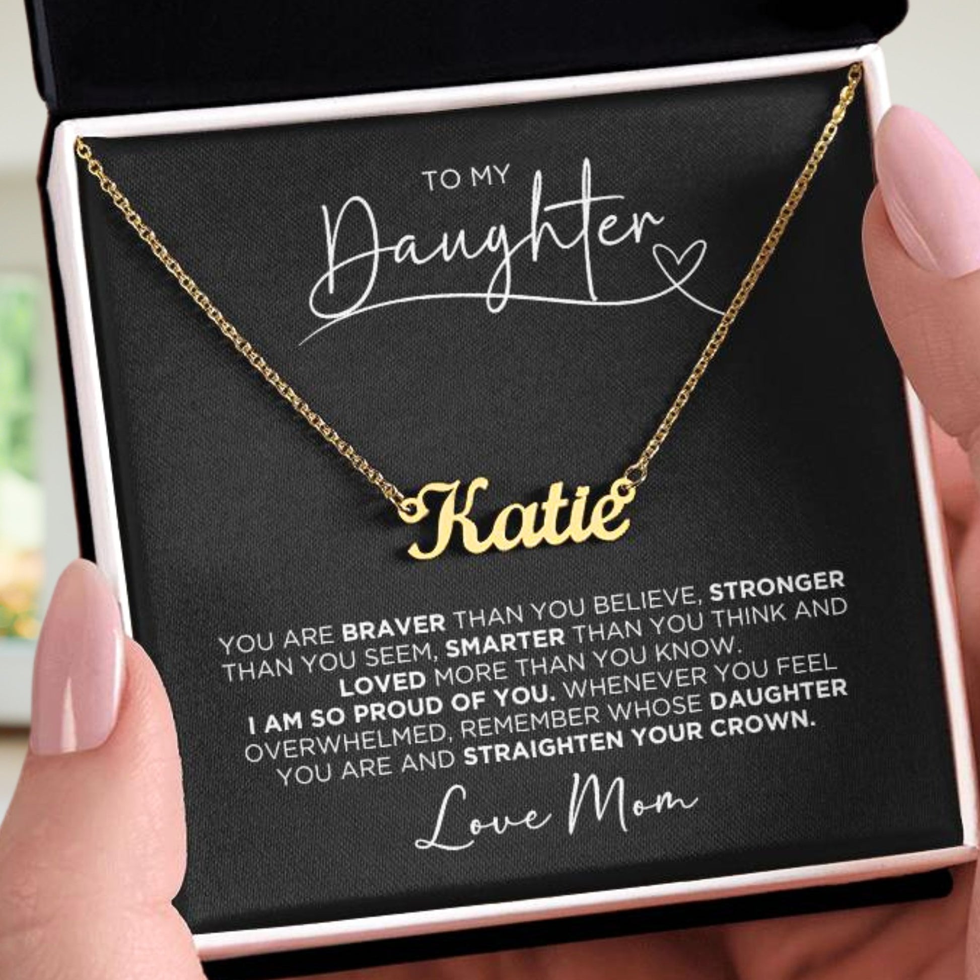 To My Daughter Love Mom Personalized Name Necklace Gift - The Outlander Gifts