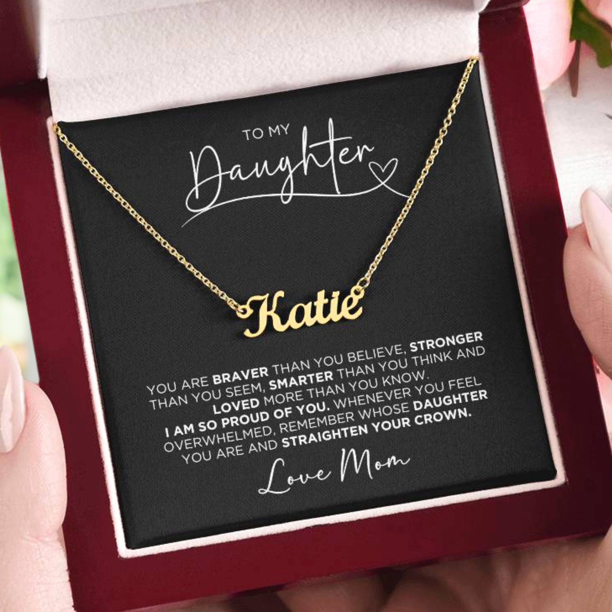 To My Daughter Love Mom Personalized Name Necklace Gift - The Outlander Gifts