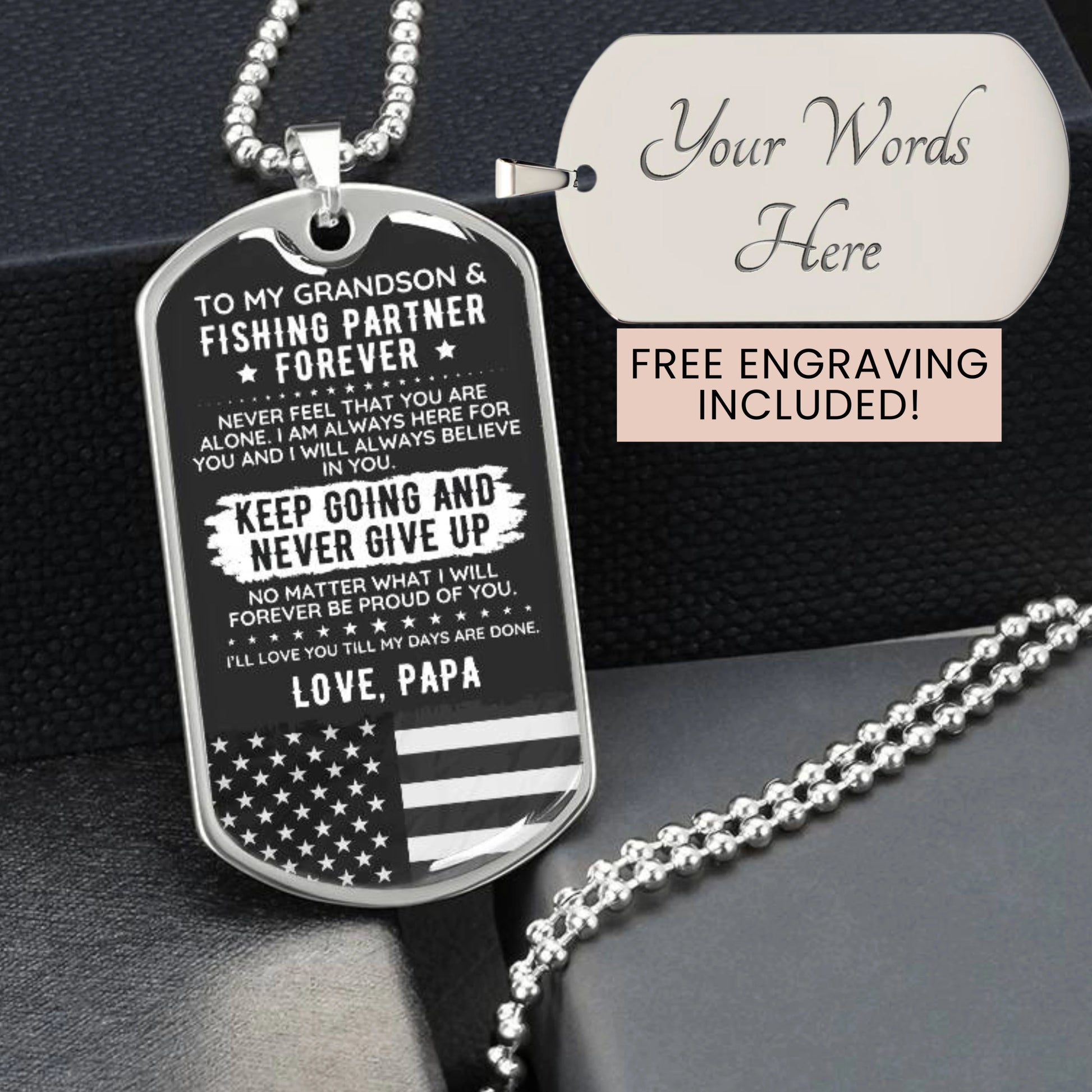 To My Grandson Dog Tag Necklace Gift Fishing USA - The Outlander Gifts