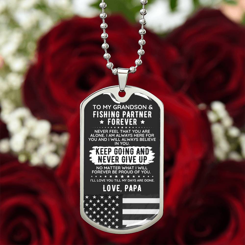 To My Grandson Dog Tag Necklace Gift Fishing USA - The Outlander Gifts