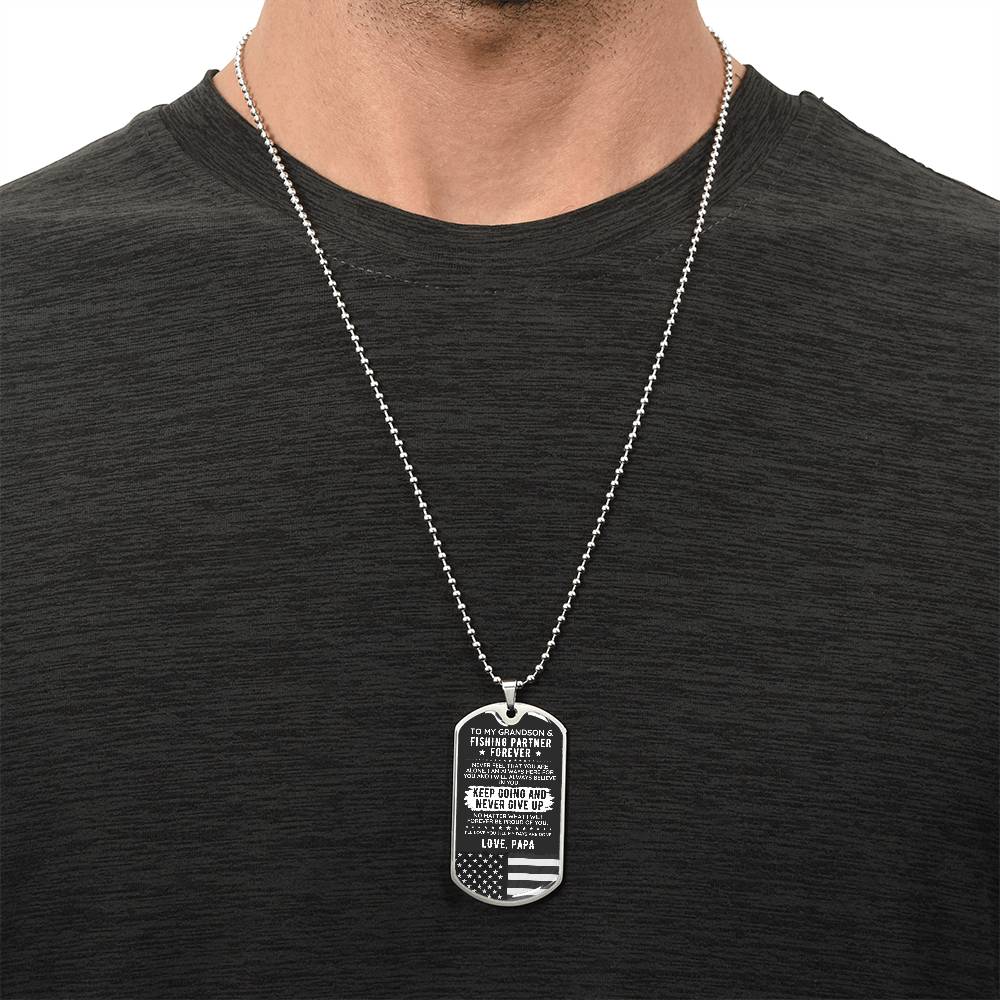 To My Grandson Dog Tag Necklace Gift Fishing USA - The Outlander Gifts