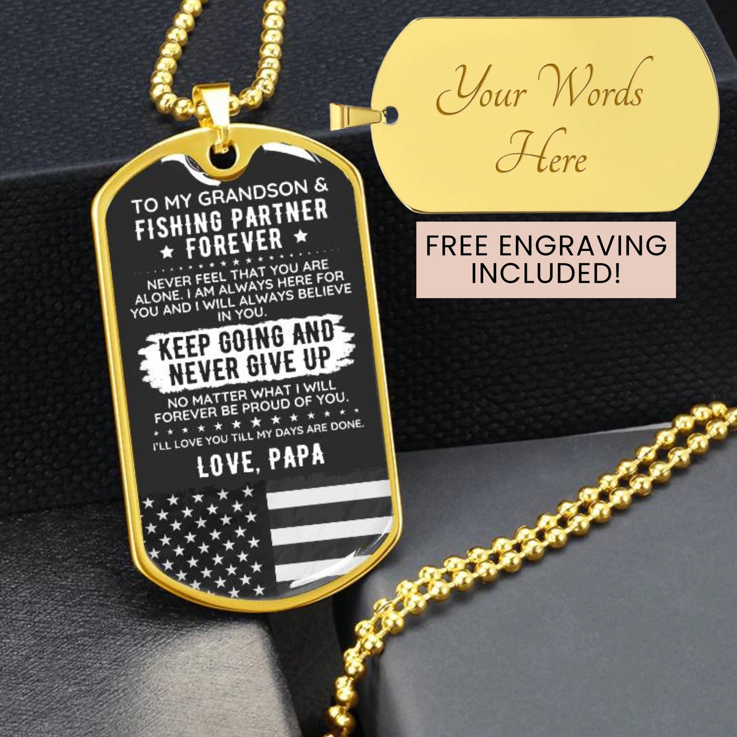 To My Grandson Dog Tag Necklace Gift Fishing USA - The Outlander Gifts