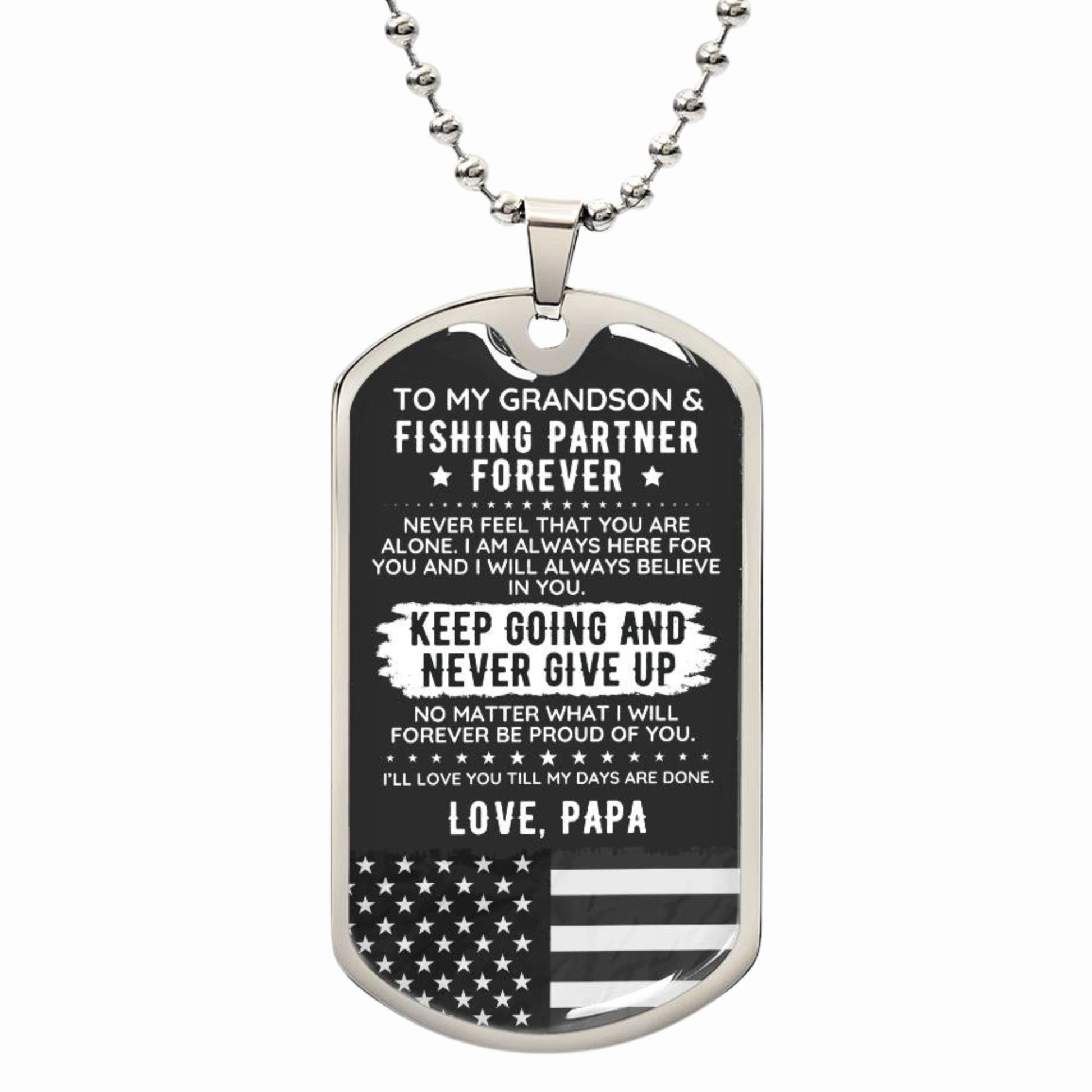 To My Grandson Dog Tag Necklace Gift Fishing USA - The Outlander Gifts