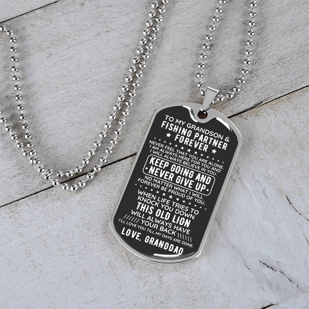 To My Grandson From Granddad Engraved Dog Tag Necklace Gift Fishing - The Outlander Gifts