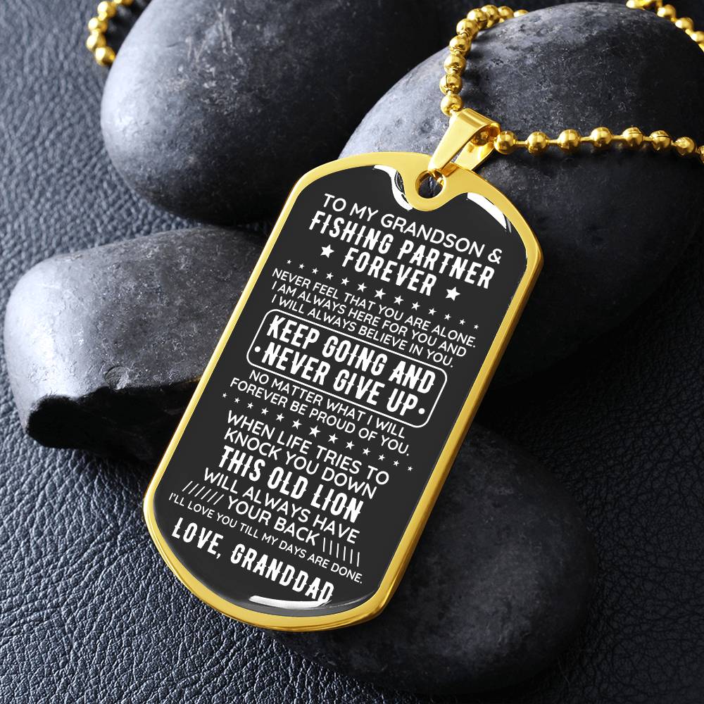 To My Grandson From Granddad Engraved Dog Tag Necklace Gift Fishing - The Outlander Gifts