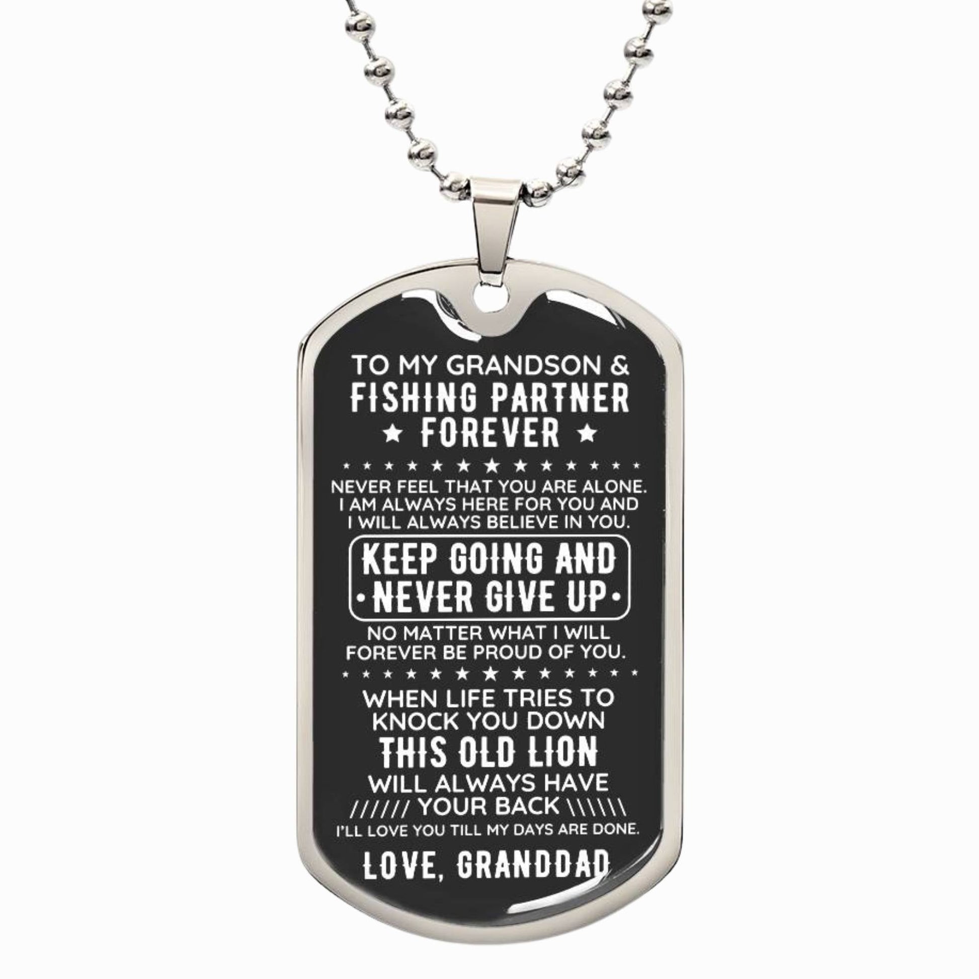 To My Grandson From Granddad Engraved Dog Tag Necklace Gift Fishing - The Outlander Gifts