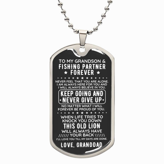 To My Grandson From Granddad Engraved Dog Tag Necklace Gift Fishing - The Outlander Gifts