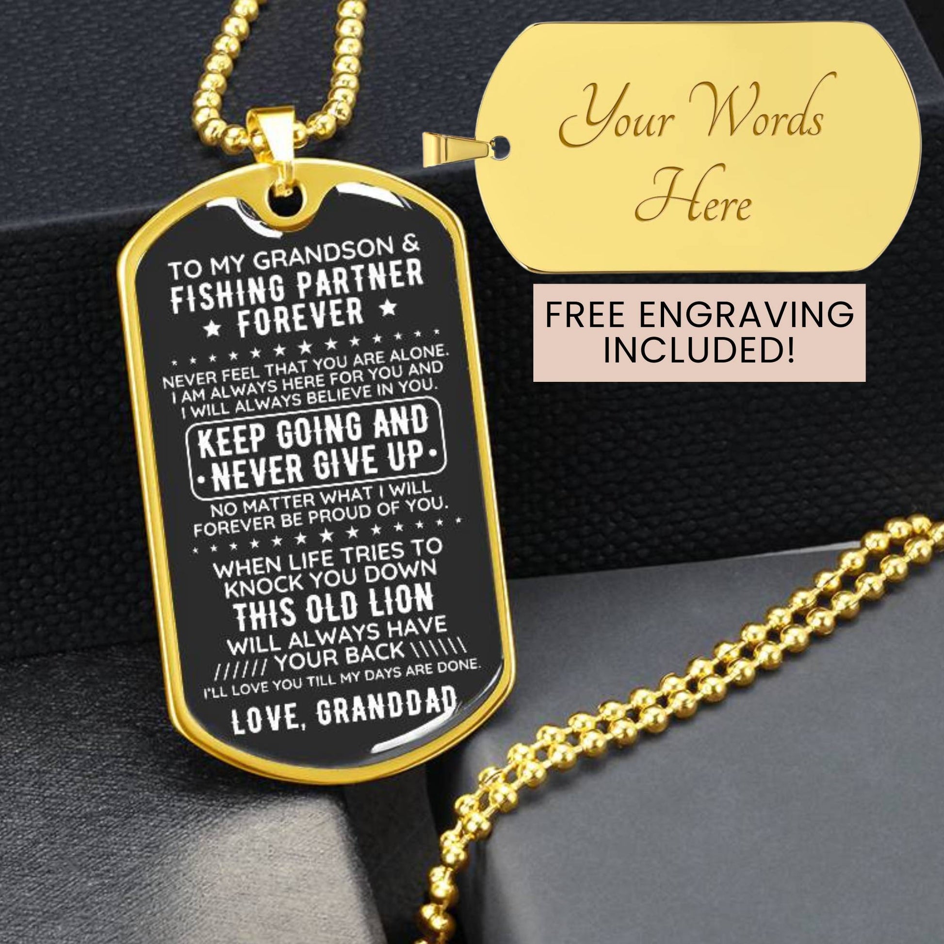 To My Grandson From Granddad Engraved Dog Tag Necklace Gift Fishing - The Outlander Gifts