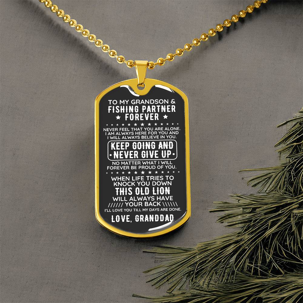 To My Grandson From Granddad Engraved Dog Tag Necklace Gift Fishing - The Outlander Gifts