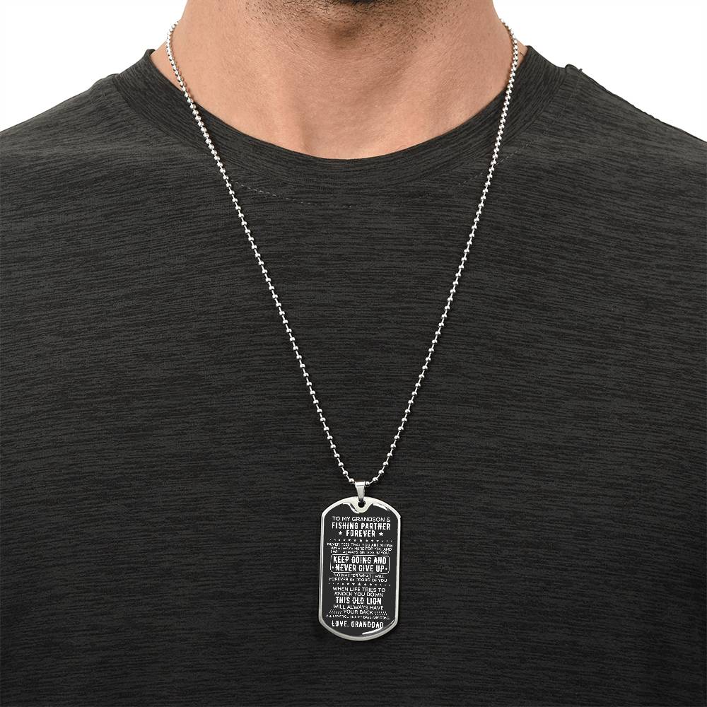 To My Grandson From Granddad Engraved Dog Tag Necklace Gift Fishing - The Outlander Gifts