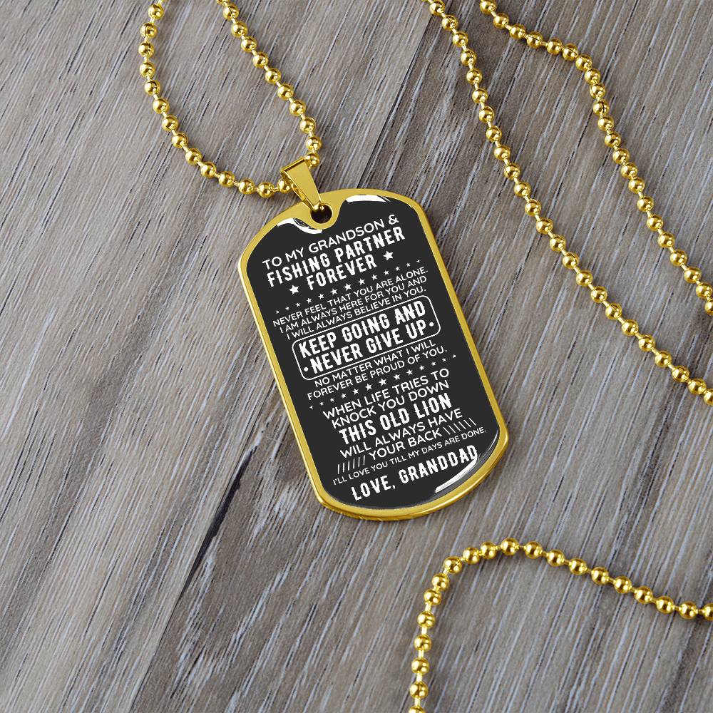 To My Grandson From Granddad Engraved Dog Tag Necklace Gift Fishing - The Outlander Gifts