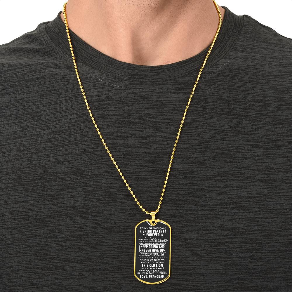 To My Grandson From Granddad Engraved Dog Tag Necklace Gift Fishing - The Outlander Gifts